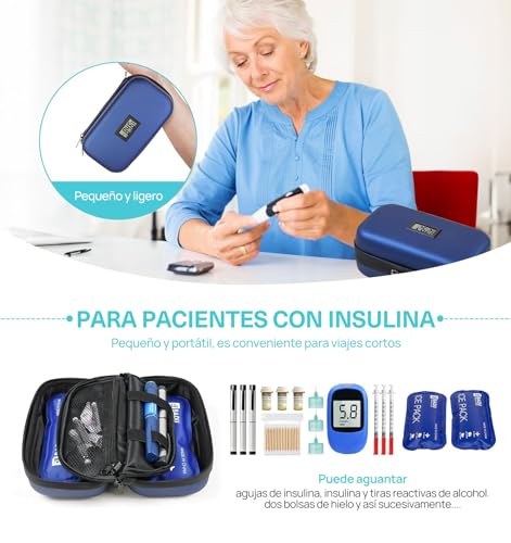 Hielera para Insulina 2 Bolsas de Hielo Portatil,Bolsa Enfriamiento Pantalla de Temperatura,Diabetes Organizer Cooler de Medicamentos,Mantenga Fresca Durante 8-10 Horas,para Viaje y Trabajo Salud (A)
