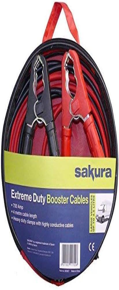 Sakura Extreme Duty Booster Cables Jump Start Leads SS3627-700 Amp 4 m Colour Coded Clamp - For Cars Vehicles Up To 4.5L/4,500CC - Flat Battery