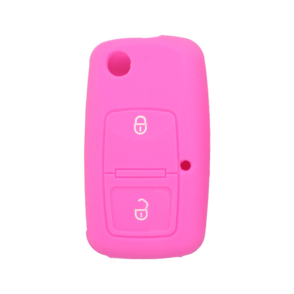 BROVACS Silicone Cover Protector Case Holder Skin Jacket Compatible with VOLKSWAGEN Passat Golf Bora Touran Polo 2 Button Flip Remote Key Fob CV9805 Pink
