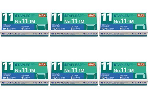 Max No. 11-1M Staples For Vaimo Staplers, 6 Packs