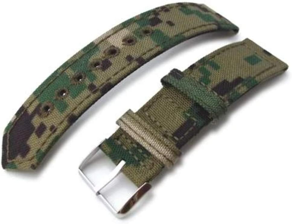 Strapcode 20mm, 21mm or 22mm MiLTAT WW2 2-Piece Woodland Camo Cordura 1000D Watch Band with lockstitch Round Hole, Polished