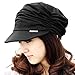 ELACUCOS Women Girl Fashion Design Drape Layers Beanie Rib Hat Brim Visor Cap Black