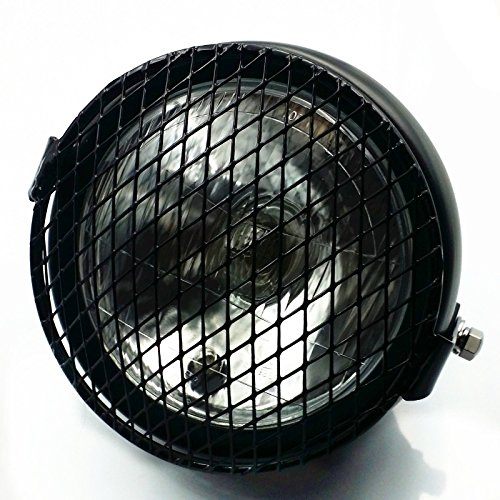 Grill Vintage Motorbike Motorcycle Side Mount Headlight Head Light Lamp Cafe Racer Bobber Cruiser CB GN 125 XL (Black/Clear)