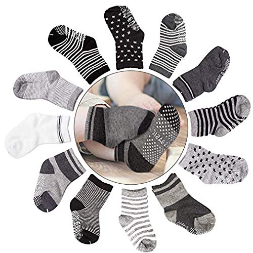 Cubaco Baby Socks, 12 Pairs Non Skid Anti Slip Cotton Grip Socks for Toddler Baby