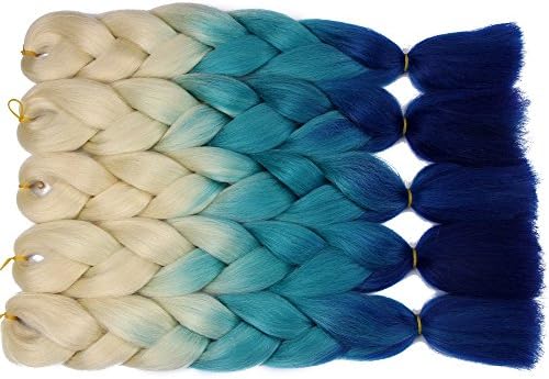 5 Pieces Ombre Synthetic Braiding Hair Jumbo Braids Hair Braiding Kanekalon Mambo Twist Synthetic Hair Extension (24, white-light blue - blue)