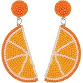 Fruit Earrings for Women Cute Orange Lemon Beaded Earring Handmade Beaded Fruit Drop Dangle Earring Boho Summer Beach Jewelry
