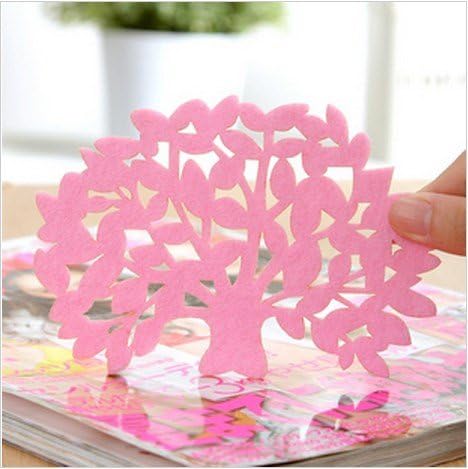*Pink 6-Pack Modern Home Decor Felt Tree Shape Flat Coaster Cup Insulation Mat for Home dinning wedding party banquet designer favor (pack of 6 - same color)