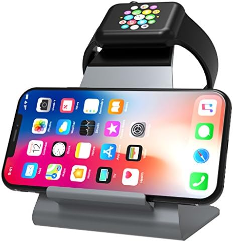 XUNMEJ Apple Watch Stand iPhone Charging Dock Aluminum 4 in 1 AirPods Charging Stand Accessories Station Holder for Apple Watch Series 2 / 1 AirPods iPhone 7 7plus 6s 6plus iPad mini (Grey)