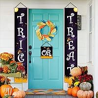 Hokic 3pcs Trick or Treat Halloween Banner for Home Office Door Window Outdoor Halloween Decorotions Trick or Treat Banner with Bat Moon Pumpkin Witch Hat