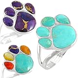 Dog Paw Ring in Sterling Silver & Genuine Turquoise
