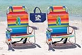 2 Tommy Bahama Backpack Beach Chairs (Multicolor Stripes + Multicolor Stripes) + 1 Medium Tote Bag