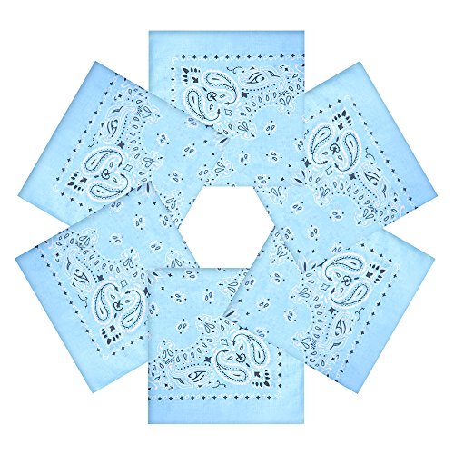 6 Pack Cotton Bandana Wreath Bandanas,Light Blue