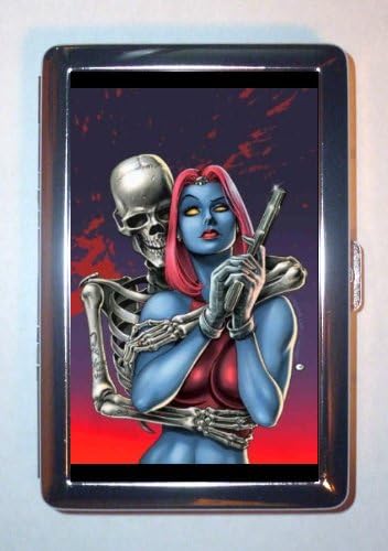 COMIC BOOK PIN-UP BLUE BABE WITH SKELETON Double-Sided Cigarette Case, ID Holder, Wallet with RFID Theft Protection