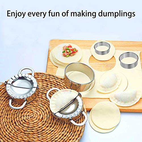 FKYTION Dumplings Maker 5 Pack 304 Stainless Steel 2 Dumpling Molds and 3 Dumpling Skin Maker for Empanadas, Calzone, Ravioli and Pierogi Making Tools Kitchen Accessories