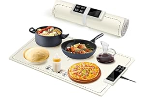 PIGLOG Electric Warming Tray-Fast Heating,6 Temperature Settings,Fast Full Surface Graphene Heating Food Warmer,Roll Up Heating Pads for Parties Buffet Thawing (White, 24X15)