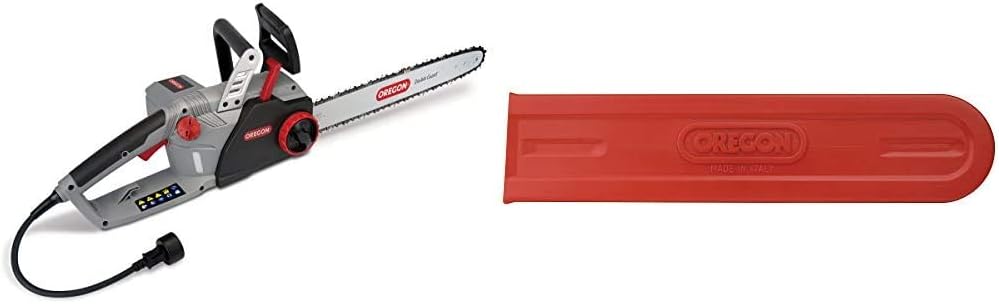 Oregon CS1500 18 in. 15 Amp Self-Sharpening Corded Electric Chainsaw & 28933 Chainsaw Bar/Chain Cover, 20-Inch, Red
