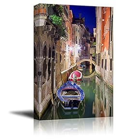 Canvas Prints Wall Art - Beautiful Scenery/Landscape Venice at Night | Modern Wall Decor/Home Decoration Stretched Gallery Canvas Wrap Giclee Print & Ready to Hang - 12" x 18"