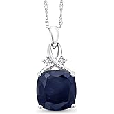 Gem Stone King 10K White Gold Build Your Own Personalized 10MM Cushion Cut and 1.75MM Round Birthstone Pendant Necklace For Women with 18 Inch Chain