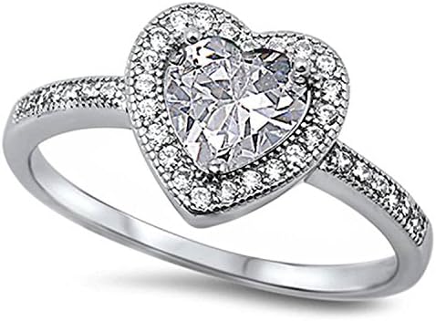 Vanjo Women's Cubic Zirconia CZ Crystal Engagement Wedding Band Anniversary Promise Jewelry Ring Love Heart Shaped Ring Love Diamond Wedding Ring (8)
