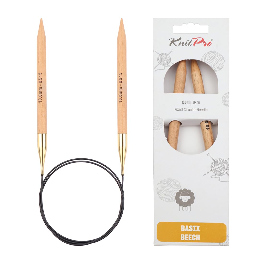 KnitPro Basix Beech Fixed Circular Needles 40" (100cm) | 10.00mm