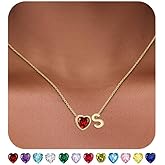 Esrial Easter Basket Stuffers-Heart Birthstone Initial Necklace for Women Girls,14K Gold Plated Heart Letter A-Z Necklace Birthday Trendy Jewelry Gifts for Women Girls Daughter