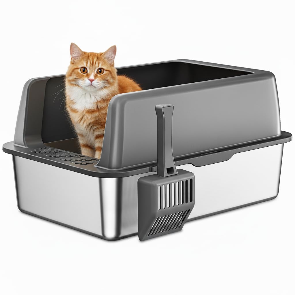Zarler Stainless Steel Litter Box XL, Extra Large Cat Litter Boxes High Sided, Metal Litter Box for Big Cats, Non-Sticky, Easy to Clean, Anti-Urine Leakage (Dark Grey) Image