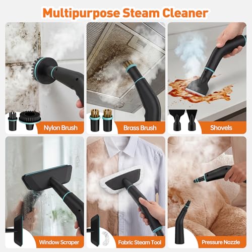 Steam Cleaner, Portable Handheld Steamer for Cleaning with 17pcs Accessories, 6-Level Adjustable & 15s Heat-Up, High Pressure Steam Cleaner for Kitchen, Floor, Tile, Dirt, Grout, Grease, Car Detailing