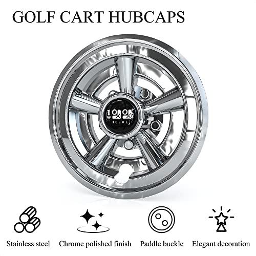 Golf Cart Wheel Covers 8'' Set of 4 SS Chrome Hubcap for Golf Cart Club