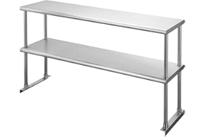 HALLY SINKS & TABLES H Hally Double Overshelf of Stainless Steel 12'' x 48'' Weight Capacity 380lb, Commercial 2 Tier Shelf for Prep & Work Table in Restaurant, Home and Kitchen