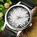Top Plaza Women Fashion Elegant Black and White Lotus Flower Dial PU Leather Band Analog Quartz Wrist Watch-Black