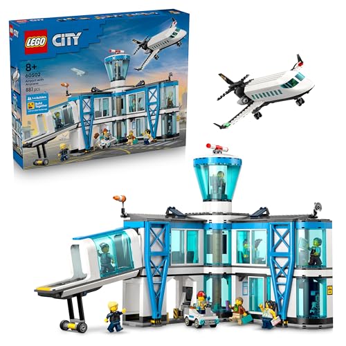 Aeropuerto con Avión de Juguete - Kit de Maquetas con Avión, Terminal, Remolcador, Pasarela, 9 Minifiguras y Accesorios - Idea de Regalo de Cumpleaños para Niños de 8+ Años - 60502