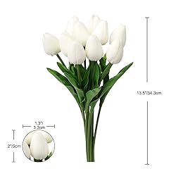 20 Pcs White Tulips Artificial Flowers Real Touch
