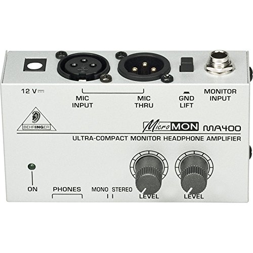 Behringer MICROMON MA400 Compact Monitor Headphone Amplifier with Microphone Input and Accessory Bundle w/Closed-Back Headphones + More