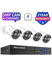 2019 New 5MP Security Camera System, NexTrend 4CH Outdoor Indoor Wired Surveillance System, 4Channel DVR with 4pcs 5 Megapixel Super HD Business Camera for Day Night 7 24 Motion Detection, No HDD