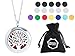 Aromatherapy Necklace -Tree of Life Design - Essential Oils Diffuser Jewelry 25mm Diameter Surgical Stainless Steel Locket/ Pendant w/ 24” Chain+17 Aromatherapy Refill Pads - Silver