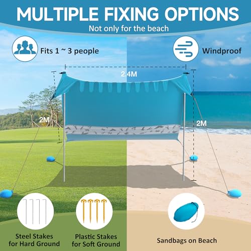 VILLEY Beach Canopy UPF50+ UV Protection 2m x 2.4m Lycra Tent for Picnics and Fishing