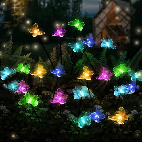 Photo 1 of 4 Pack Swaying Solar Garden Lights Outdoor Decor Butterfly, Lawn Decorations for Outside, Yard Decor Solar Butterfly Swaying Fairy Lights Ornaments for Pathway, Patio, Flower Bed