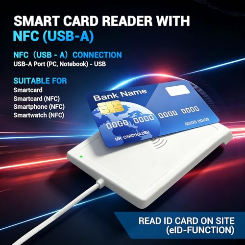 USB Card Reader with NFC, CIE USB Smart Card Reader with NFC, CAC Cards and Contactless Cards, Support Electronic Identity eID, Health Cards, Credit, SIM, Compatible DNI ID DNIe nPA