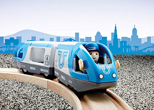 Blauer Reisezug (Batterielok) - Eisenbahnzubehör Holzeisenbahn, Spielzeug ab 3 Jahre – Bild 5