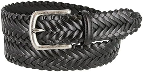 Hagora Men Black Brown Thick Real Leather Braid Texture 1-3/8" Wide Buckle Belt