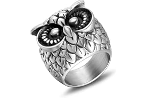 MayiaHey Owl Ring, Big Eye Owl Ring Norse Viking Owl Head Ring for Men, Cute Bird Ring Owl Jewelry, Celtic Owl Ring Hip Hop Owl Band Ring Punk Owl Animal Ring for Boys