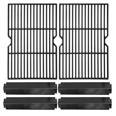 Hongso Porcelain Cast Iron Cooking Grid Grill Grates and Porcelain Steel Heat Plates Replacement Kit for Charbroil 463268008 463244011 463212511 463224611 Kenmore 415.166579 Gas Grill PCF652-PPC3214