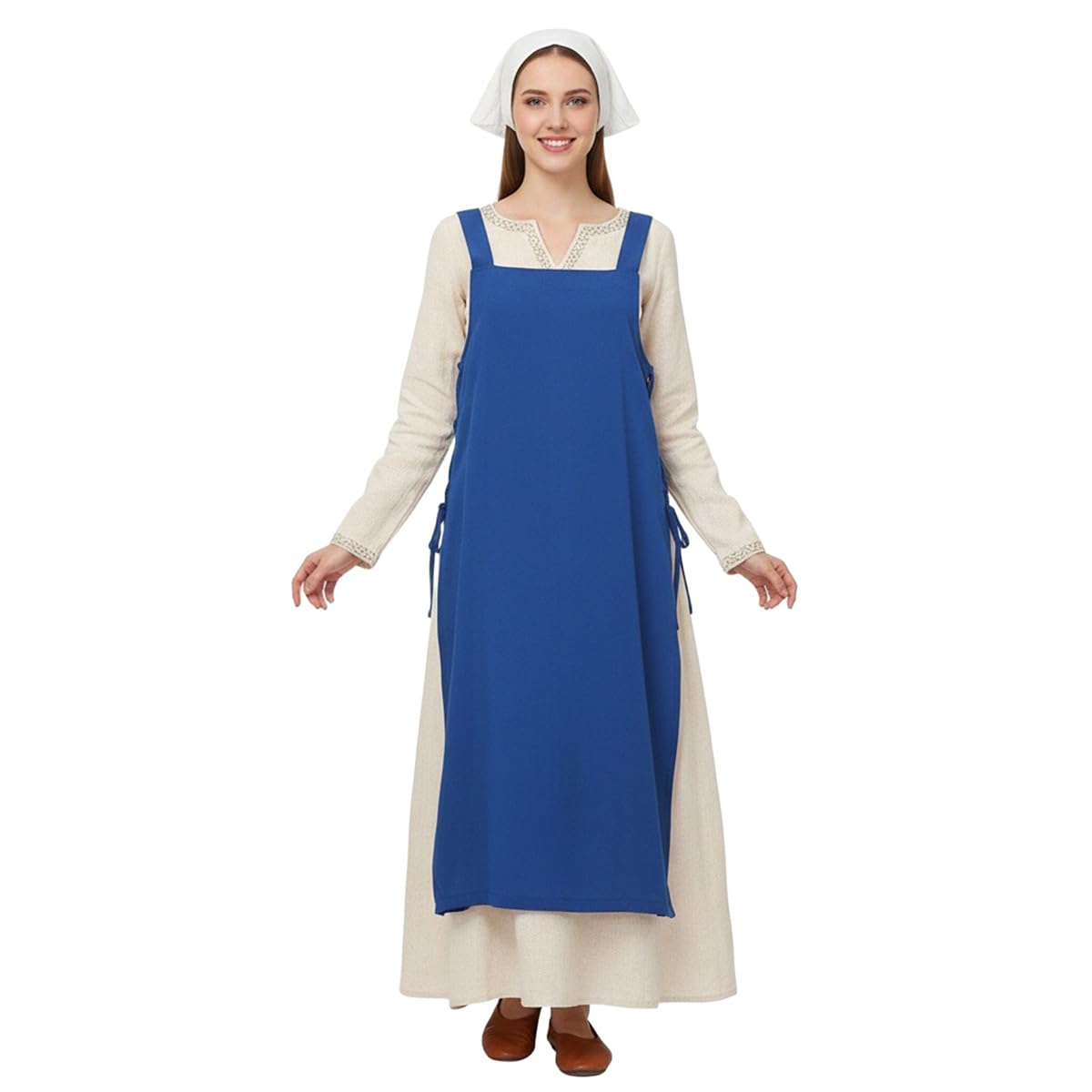 BPURB Women Medieval Viking Strappy Apron Pinafore Pirate Side Lace-Up Over Dress Peasant Costume — image 1