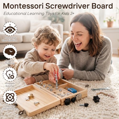 Lehoo Castle Montessori Games 3 4 Years, Wooden Tool Box Toy for 3 Years, Busy Board with Lock and Key, Educational Games Gift Child 3 4 5 Years Boy Fill