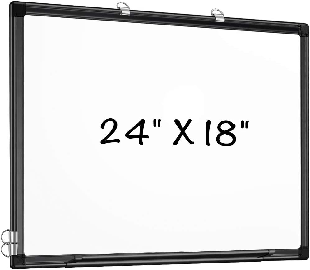 Magnetic Whiteboard 24 x 18 inches Dry Erase Board Wall Mounted White Board Black Aluminum Frame Hanging Whiteboard : Office Products
