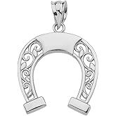 Claddagh Gold 925 Sterling Silver Filigree Horseshoe Lucky Charm Pendant