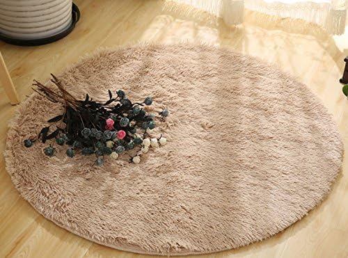 Soft Round Rug,Fluffy Carpet, Bedroom Mats Round Shag Floor Pad for Girls Bedroom Decorate Khaki 3.4ft