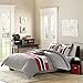 Mi Zone Cozy Comforter Set Geometric Stripes Vibrant Color Design All Season Bedding Matching Shams, Decorative Pillow, Twin/Twin XL, Red/Grey, 3 Piece