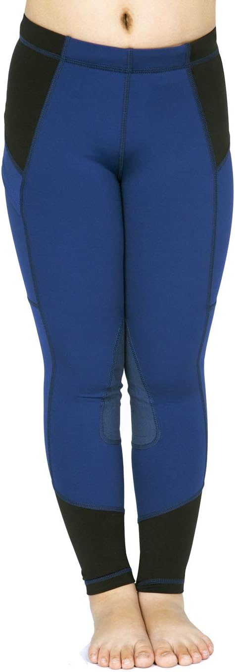 Kid's Performance Horse Riding Tights Knee Patch Equestrian Pants Schooling Riding Breeches with Pocket