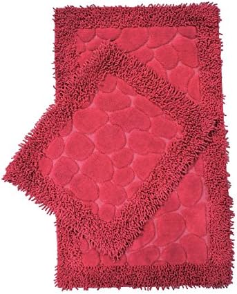 Chiara Rose Cotton 2 Piece Bath Rug Set Extra Large Absorbent Quick Dry Bathroom Toilet Mat Burgundy